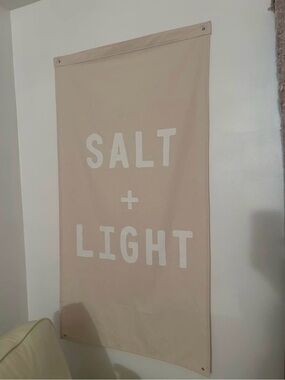 Carly Jean Los Angeles Beige and White 'SALT + LIGHT' Wall Tapestry